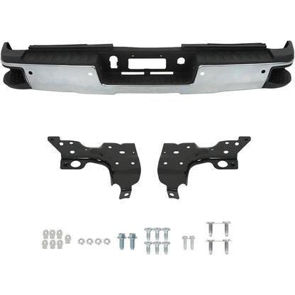 Chrome Rear Bumper for Chevrolet Silverado & GMC Sierra 2500 / 3500 2015-2019, SRW, with Sensor Holes