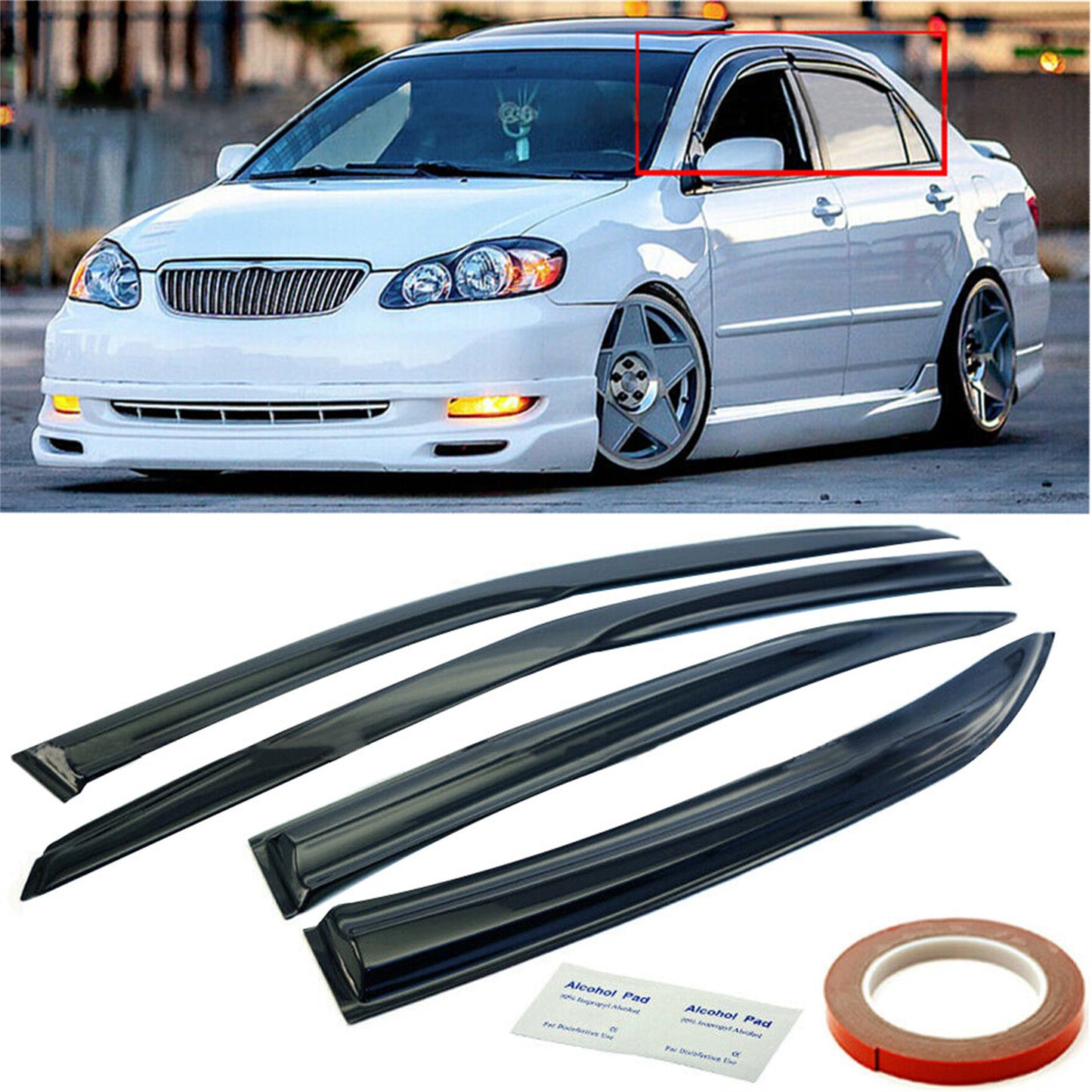 Smoke Side Window Visors Rain Guard Shade Deflector Replacement for 2009-2013 Toyota Corolla