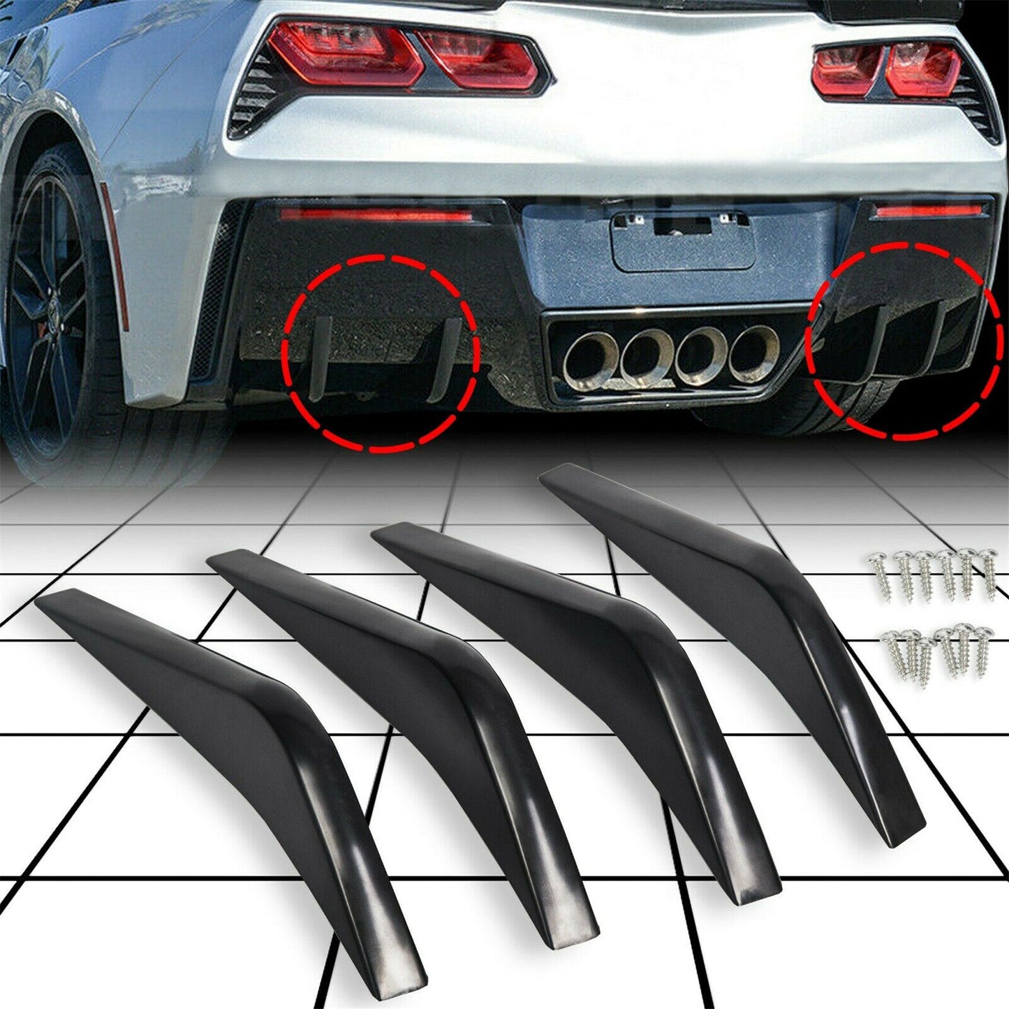 munirater Rear Bumper Air Diffuser Fin Body Kit Replacement for 2014-2019 Corvette C7