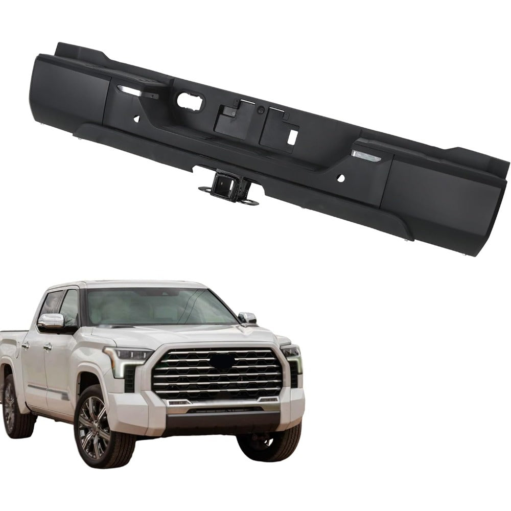 Black Rear Step Bumper for Toyota Tundra 2022-2024, with Sensor Holes, for Tow-Hitch Models, TO1103146