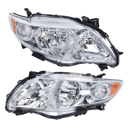 munirater Headlights For 2009-2010 Toyota Corolla Chrome w/Amber Corner Headlamp Assembly