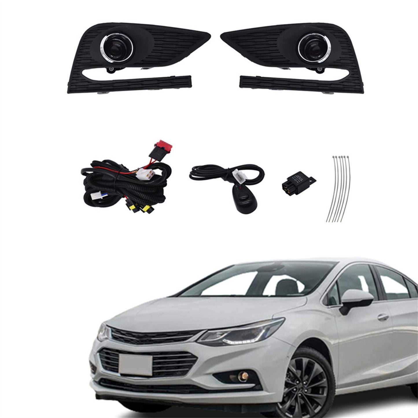 munirater Fog Light Lamp Assembly Passenger and Driver Side Replacement for 2016 2017 2018 Cruze with Front Bumper Fog Light Covers+Harness Switch Kit