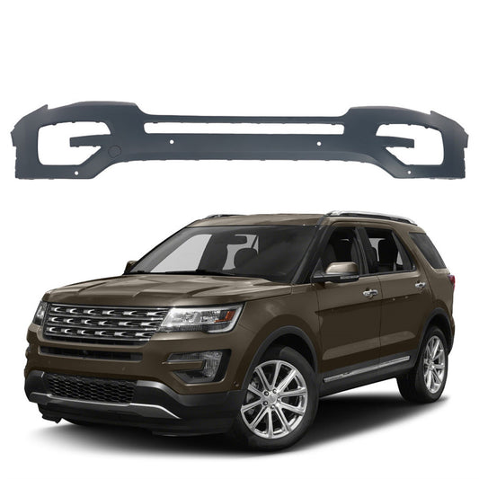 munirater Primered Front Bumper Cover with 4 Park Assist Sensors Replacement for 2016 2017 Explorer