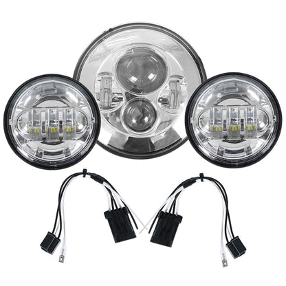 munirater 80W 7in LED Projector Headlight & 4.5in Fog Passing Lights Replacement for Touring Chrome