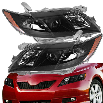 munirater Headlight For 2007-2009 Toyota Camry Projector Assembly Black Housing Right+Left