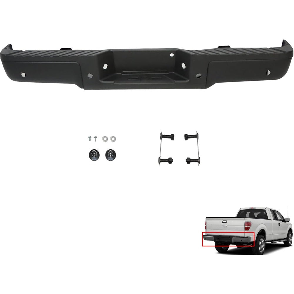 Primed Steel Rear Bumper for Ford F-150 2009-2014, with Sensor Holes, FO1103167