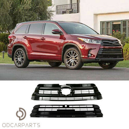 munirater Front Upper Lower Bumper Hood Grille Gloss Black Replacement for 2017-2019 Highlander 4-Door