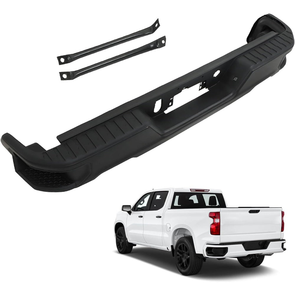 Primed Rear Step Bumper Assembly for Chevrolet Silverado 1500 & GMC Sierra 1500 2019-2023, without Sensor Holes