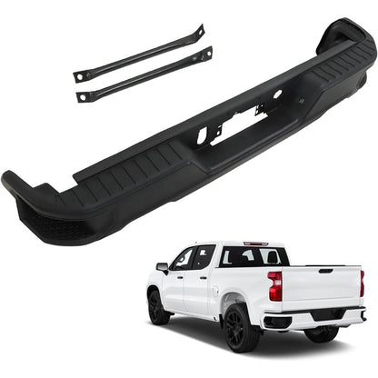 Primed Rear Step Bumper Assembly for Chevrolet Silverado 1500 & GMC Sierra 1500 2019-2023, without Sensor Holes