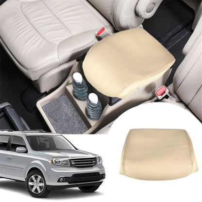 munirater Beige Leather Armrest Center Console Lid Cover Skin Replacement for 2009-2015 Honda Pilot