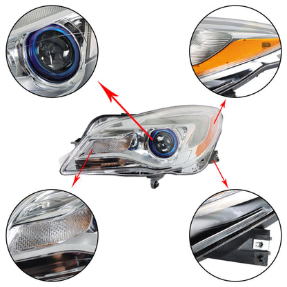 munirater Halogen Headlight For 2014-2017 Buick Regal Projector Chrome Housing Clear Left