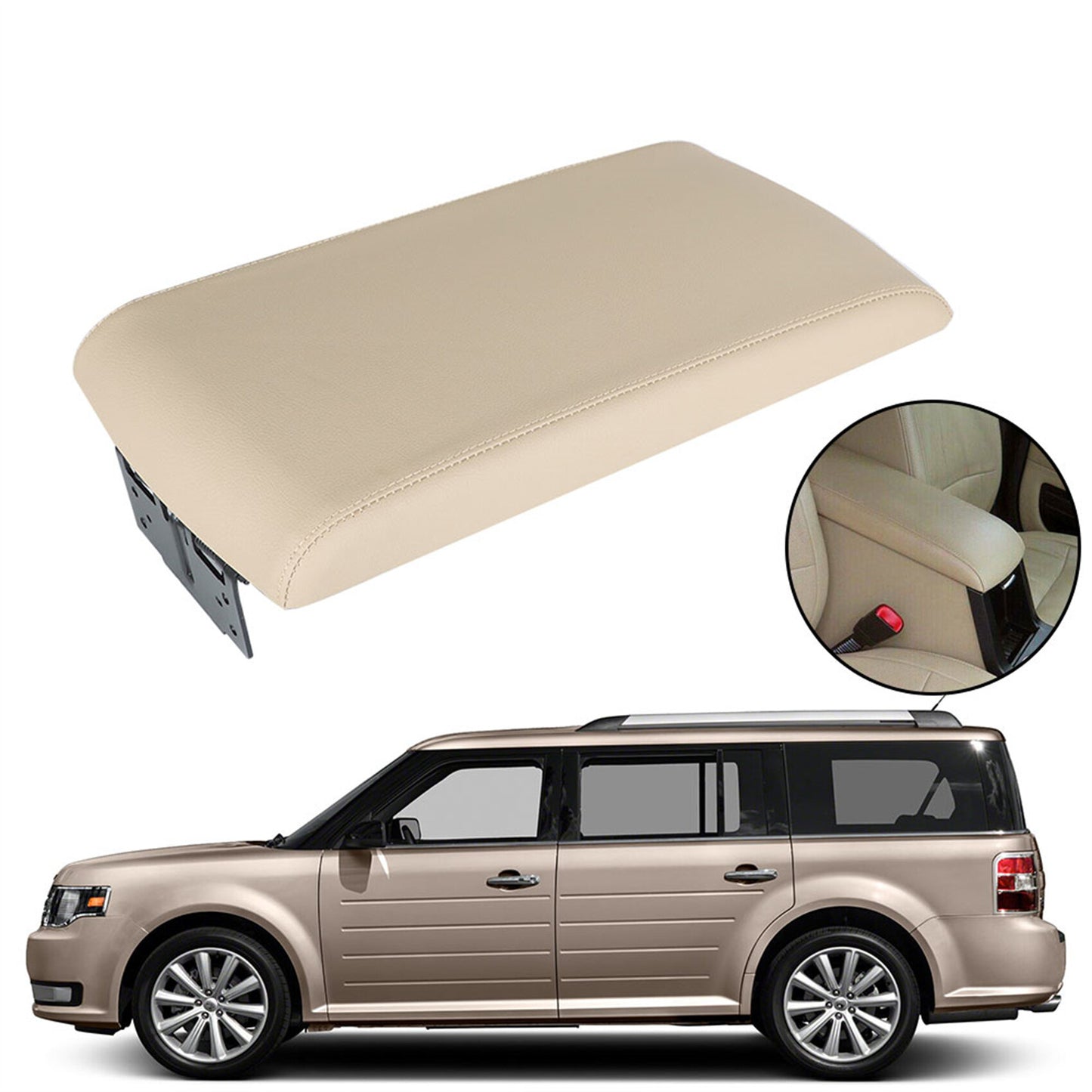 munirater Beige Car Armrest Lid Center Console Lid Cover Replacement for Flex 2013-2017 02ITG1210ABE FA8Z-7406024-AA