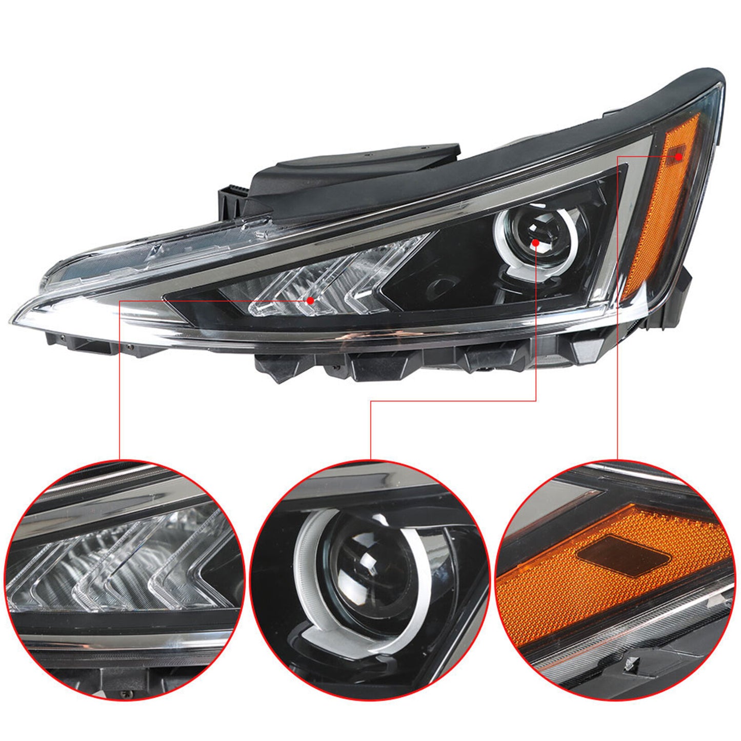 munirater 1-Pack LH Projector Headlight Headlamp Assembly Set Replacement for 2019 2020 Hyundai Elantra, Replace Driver Side Halogen Headlamp Only