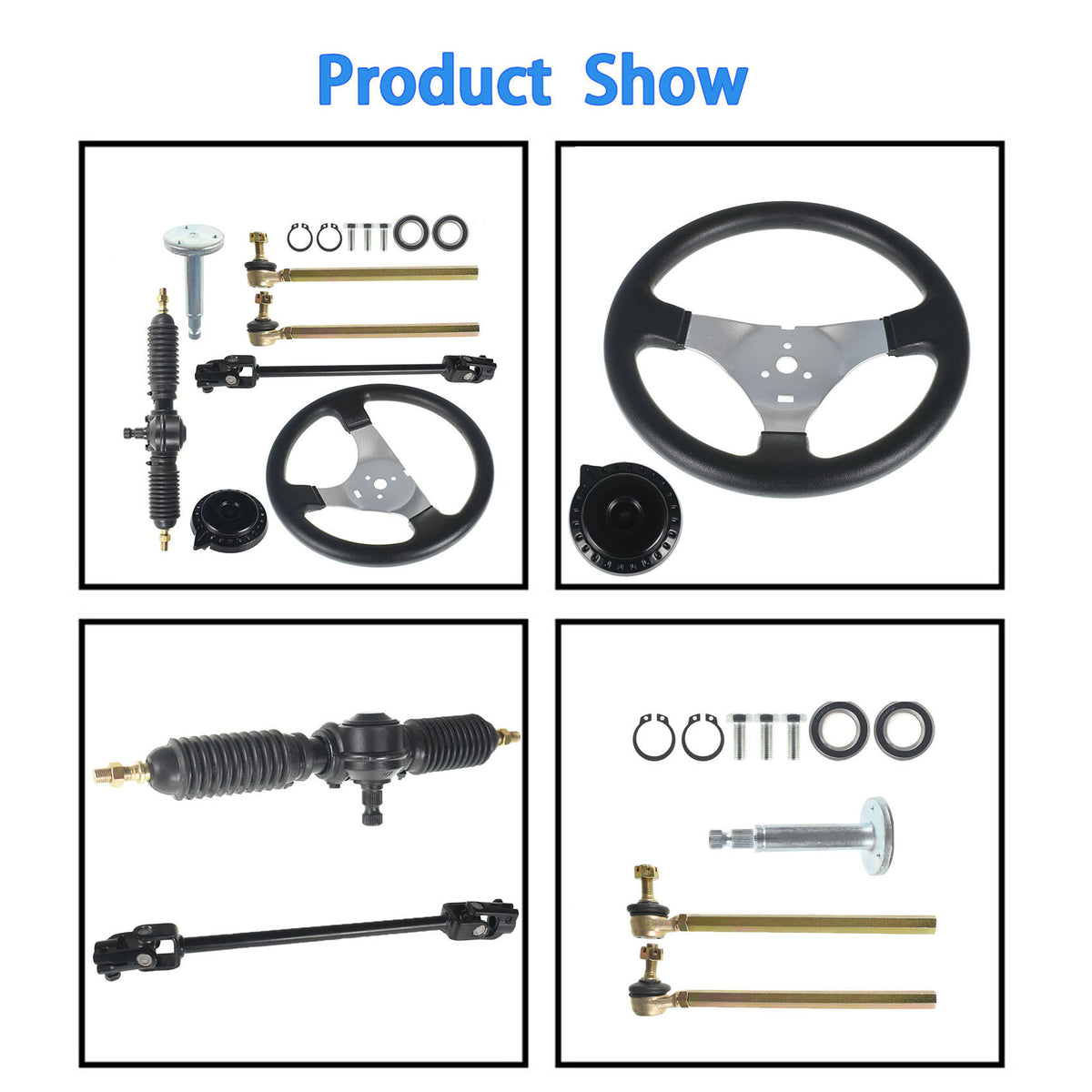 munirater 300mm Steering Wheel Steel Kit 320mm Gear Rack Pinion Adjustable Shaft Set Replacement for 110CC Go Kart