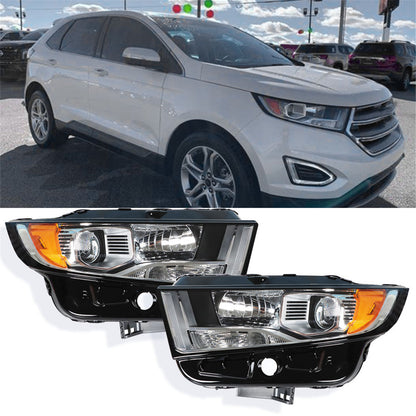 munirater Right&Left Headlights For 2015-2018 Ford Edge Chrome Halogen Headlamps