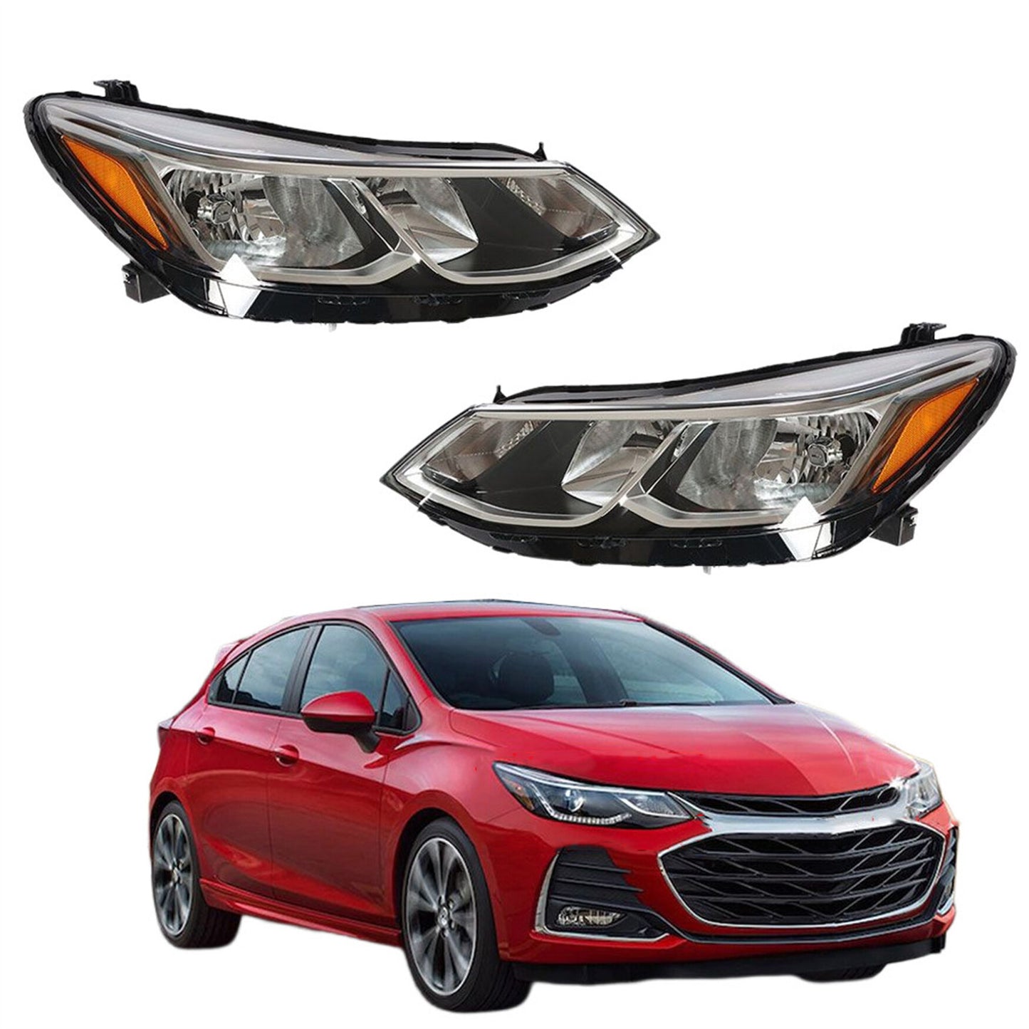 munirater Chrome Housing Halogen Headlight Assembly without LED D.R.L Replacement for 2016 2017 2018 2019 Cruze Model Passenger and Driver Side