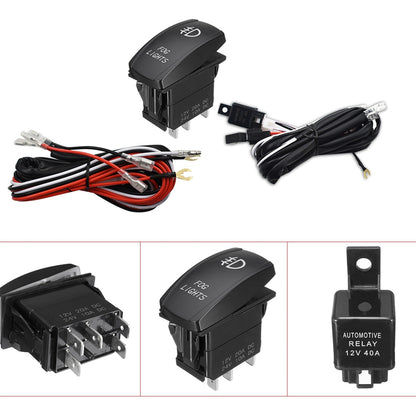 munirater 12V LED Universal Fog Light Laser Rocker On/Off Switch Wiring Harness 40A Relay Fuse Red