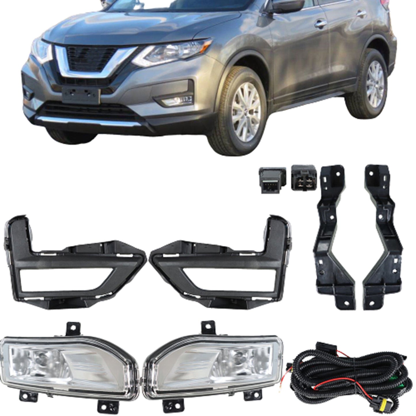 munirater 2-Pack Driving Fog Lights Assembly with Switch Bezel Wires Bulbs Replacement for 2017-2020 Nissan Rogue S SL SV Hybrid