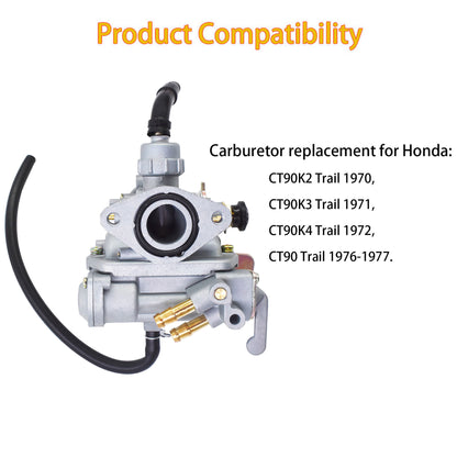 munirater Carburetor Carb Replacement for Honda CT90K2 Trail 1970 / CT90K3 Trail 1971 / CT90K4 Trail 1972 / CT90 Trail 1976 1977