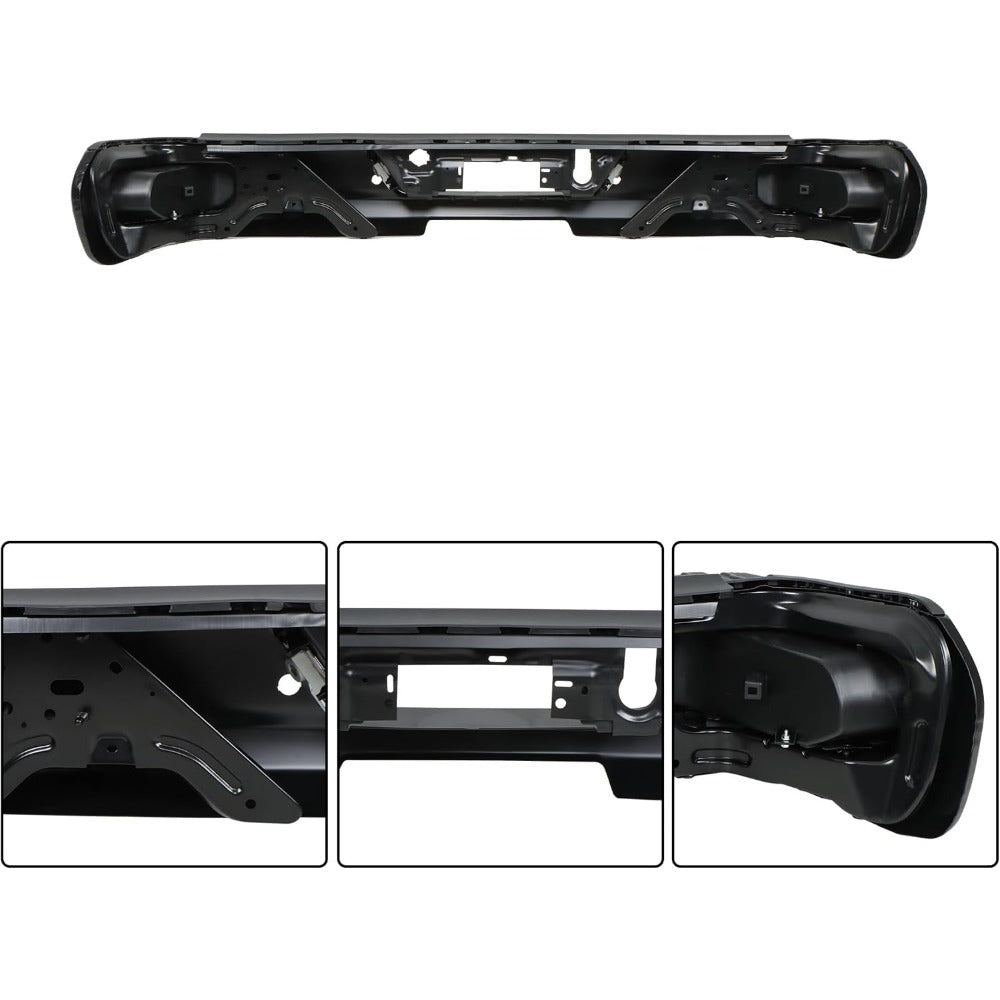 Black Rear Step Bumper for Chevrolet Silverado & GMC Sierra 2500 / 3500 2020-2025, with Sensor Holes