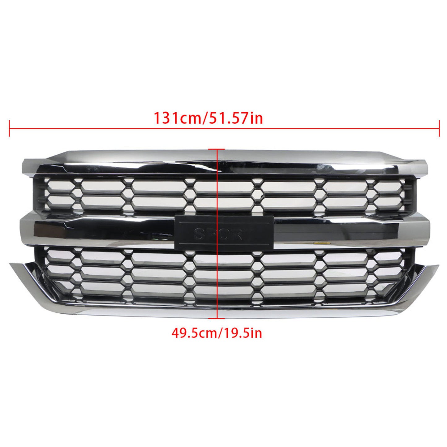 munirater Front Upper Grille Honeycomb Black Chrome Finish Replacement for 2016-2018 Silverado 1500