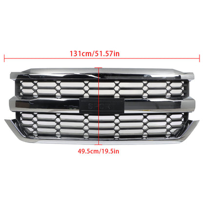 munirater Front Upper Grille Honeycomb Black Chrome Finish Replacement for 2016-2018 Silverado 1500