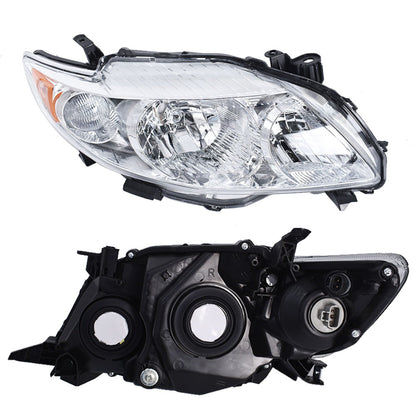 munirater Headlights For 2009-2010 Toyota Corolla Chrome w/Amber Corner Headlamp Assembly