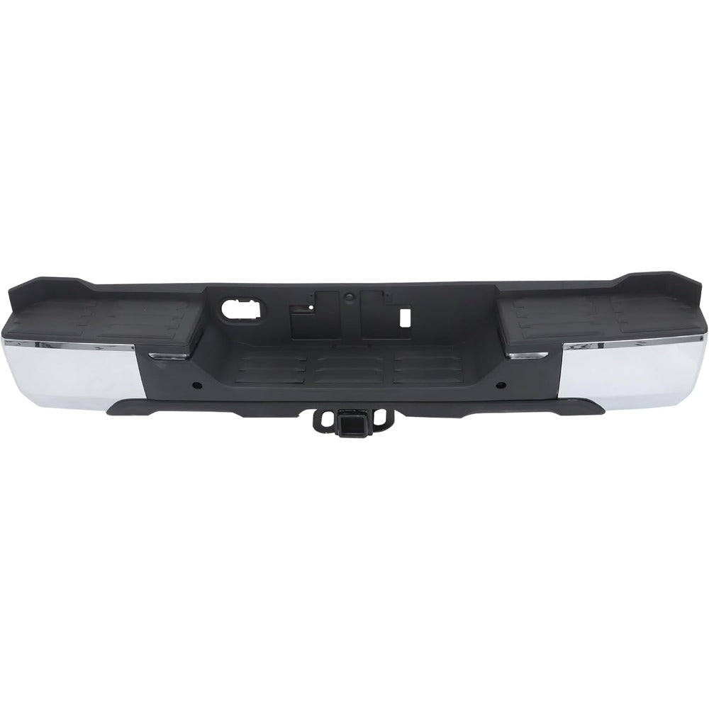 Chrome Rear Step Bumper for Toyota Tundra 2022-2024, with Sensor Holes, for Tow-Hitch Models, TO1103148