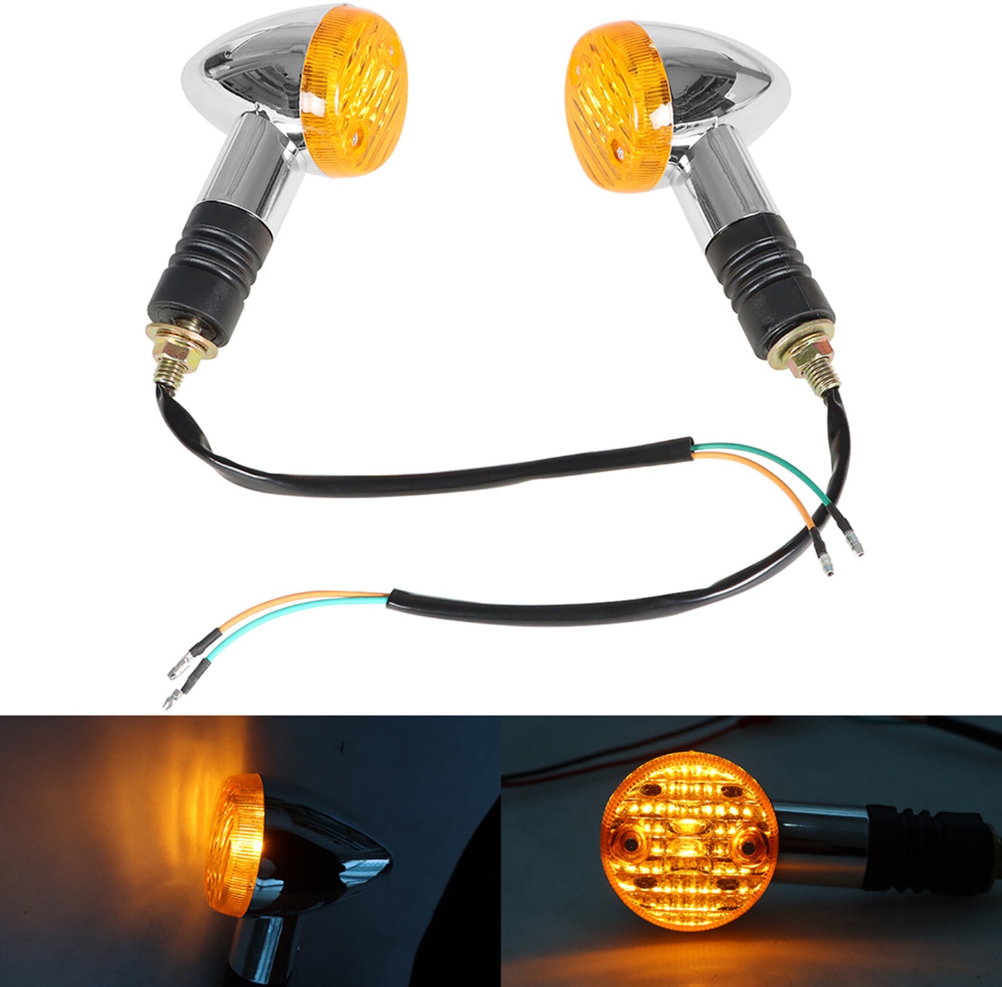 munirater 2 Pcs Motorcycle Amber Chrome Front Rear Turn Signal Light Replacement for most models