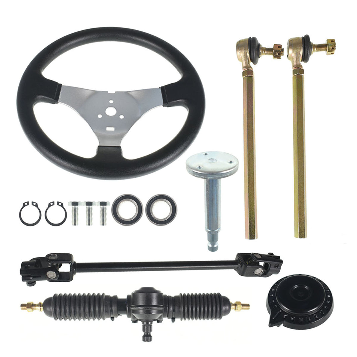 munirater 300mm Steering Wheel Steel Kit 320mm Gear Rack Pinion Adjustable Shaft Set Replacement for 110CC Go Kart