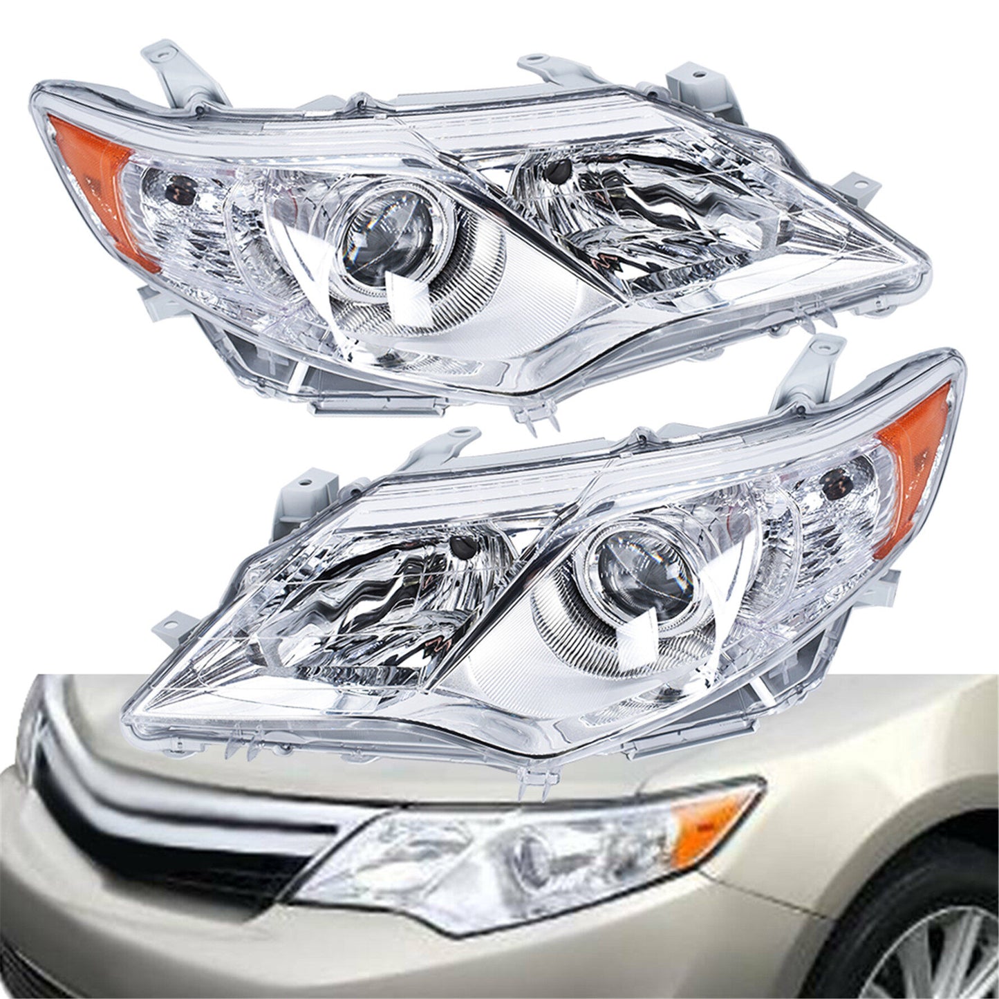 munirater Silver Headlight Headlamp Assembly Driver and Passenger Side Replacement for 2012-2014 Camry with Amber Corner 8115006470, 8111006470, 8115006800, 8111006800