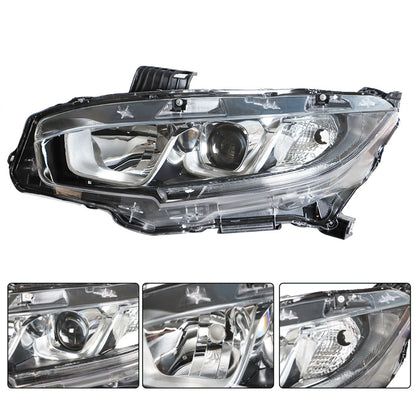 munirater Driver Side Chrome Projector Headlight Assembly Replacement for 2016 2017 2018 Honda Civic, Replaces Halogen Headlight