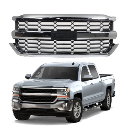 munirater Front Upper Grille Honeycomb Black Chrome Finish Replacement for 2016-2018 Silverado 1500