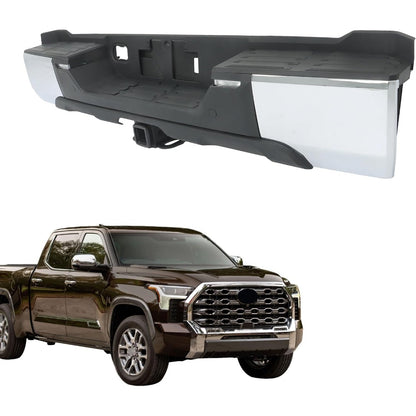 Chrome Rear Step Bumper for Toyota Tundra 2022-2024, without Sensor Holes, for Tow-Hitch Models, TO1103147