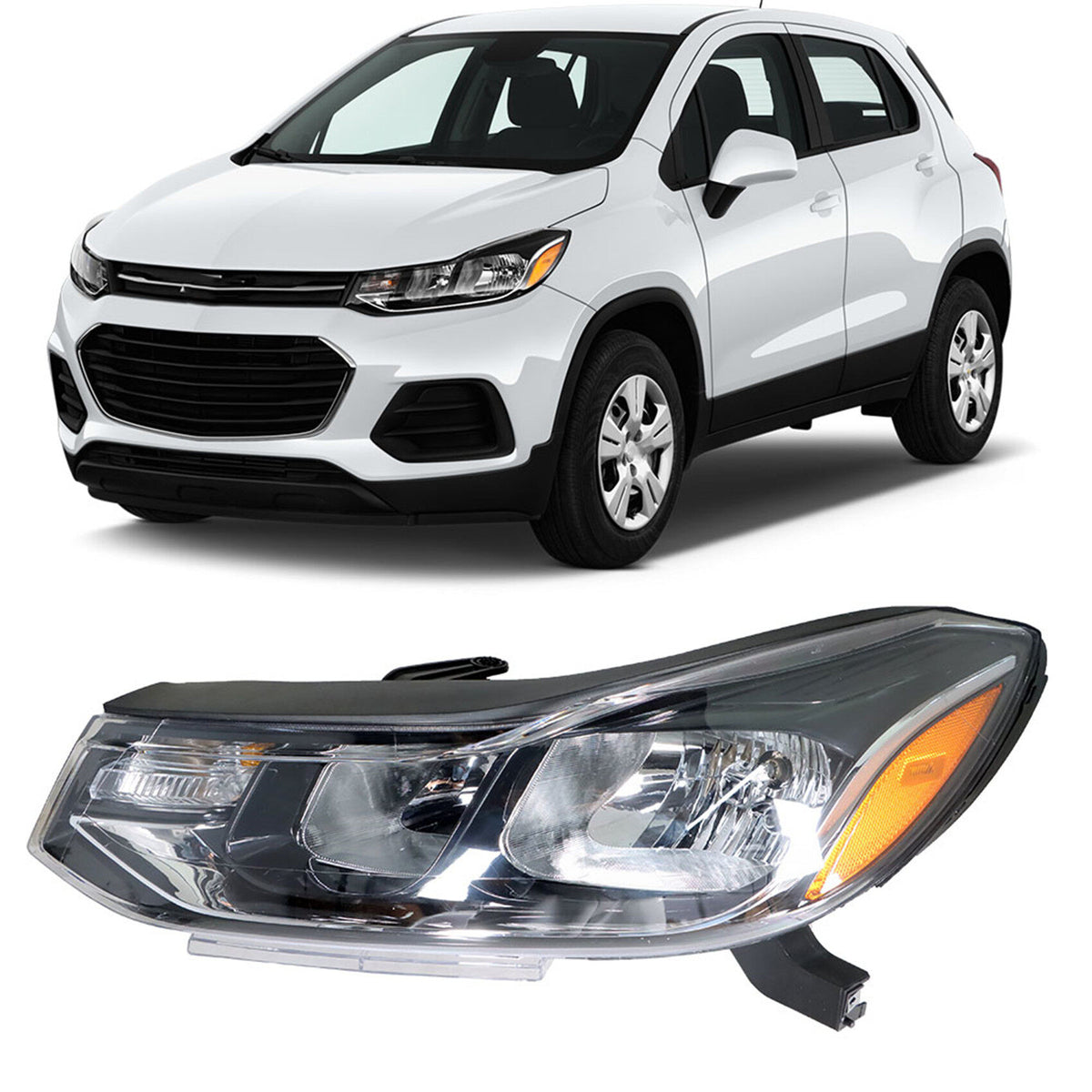 munirater Headlight For 2017-2019 Chevrolet Trax LS LT Halogen Chrome Housing Left+Right