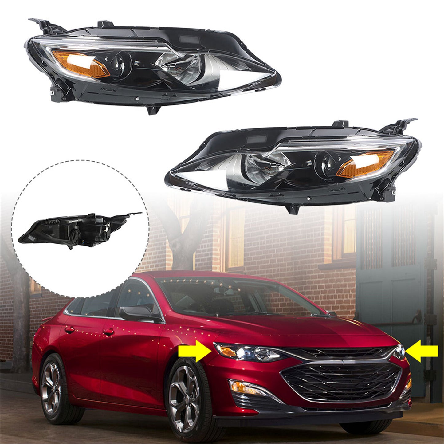 munirater Left Right Side Halogen Headlight Assembly Replacement for 2019 2020 2021 Malibu Driver Passenger Side Headlamps