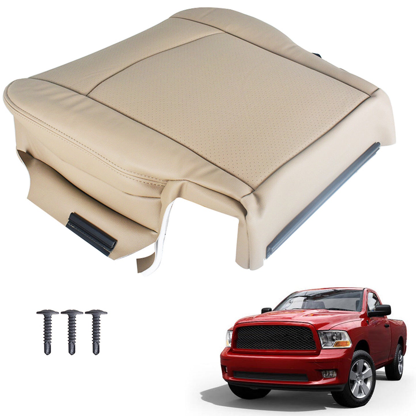 munirater Driver Bottom Perforated Leather Seat Cover Tan Replacement for 2009-2012 Ram