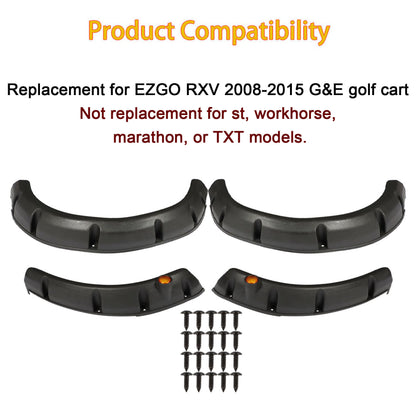 munirater 4 - Pack Golf Cart Fender Flares Front and Rear Wheels Replacement for 2008-2015 EZGO RXV Gas and Electric Golf Carts