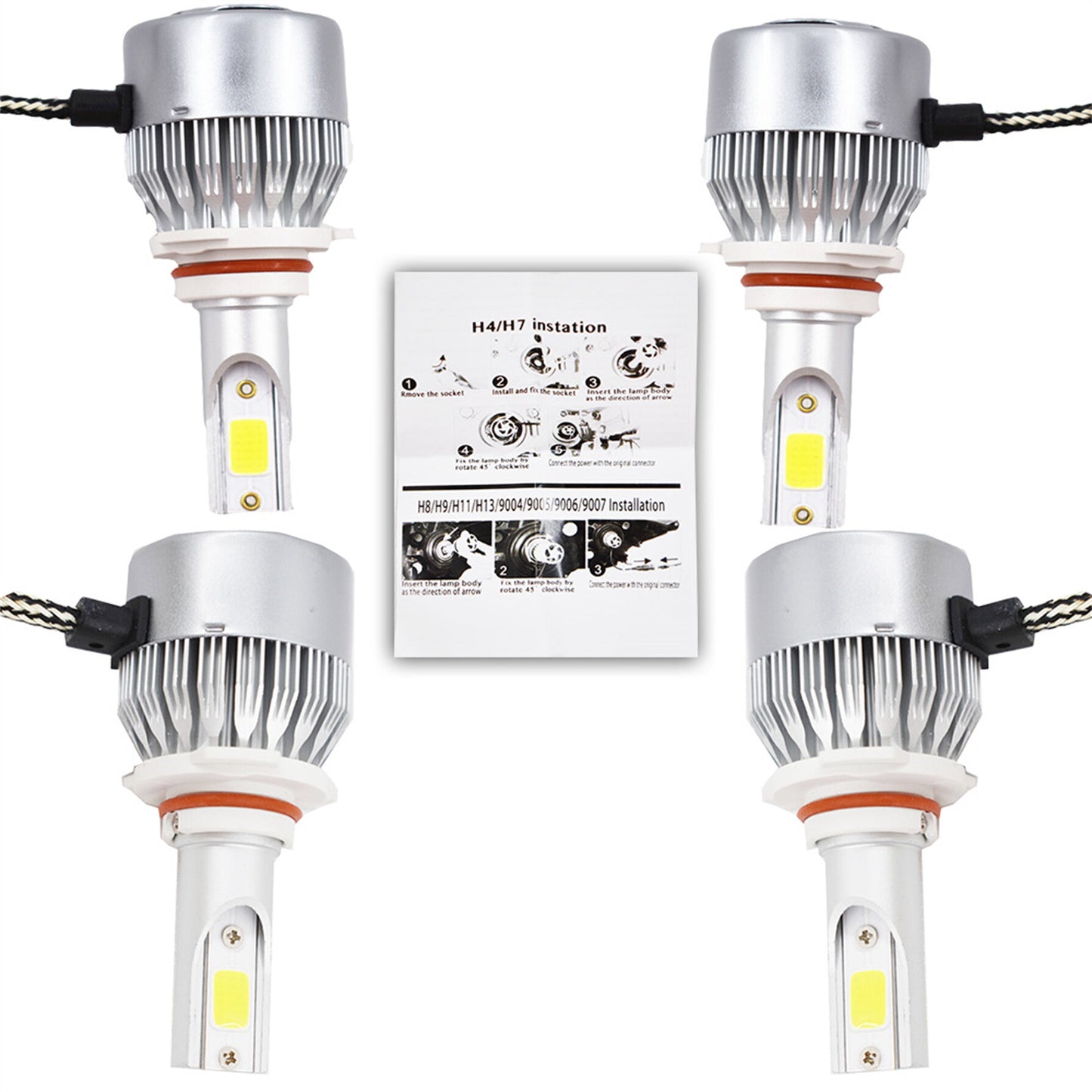 munirater 4-Pack 9005 & 9006 Combo High/Low Beam LED Headlight Bulbs 6000K White