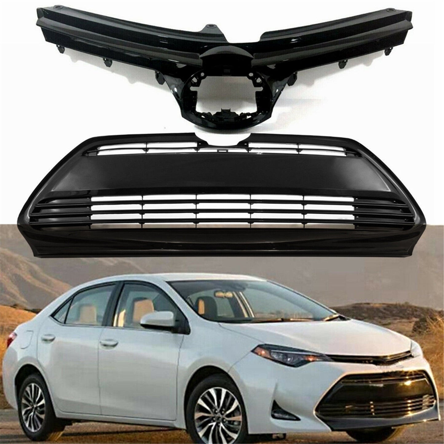 munirater Front Bumper Upper Lower Grille Assembly Replacement for 2017 2018 2019 Corolla L LE XLE CE Base 5311202730 5311102B00