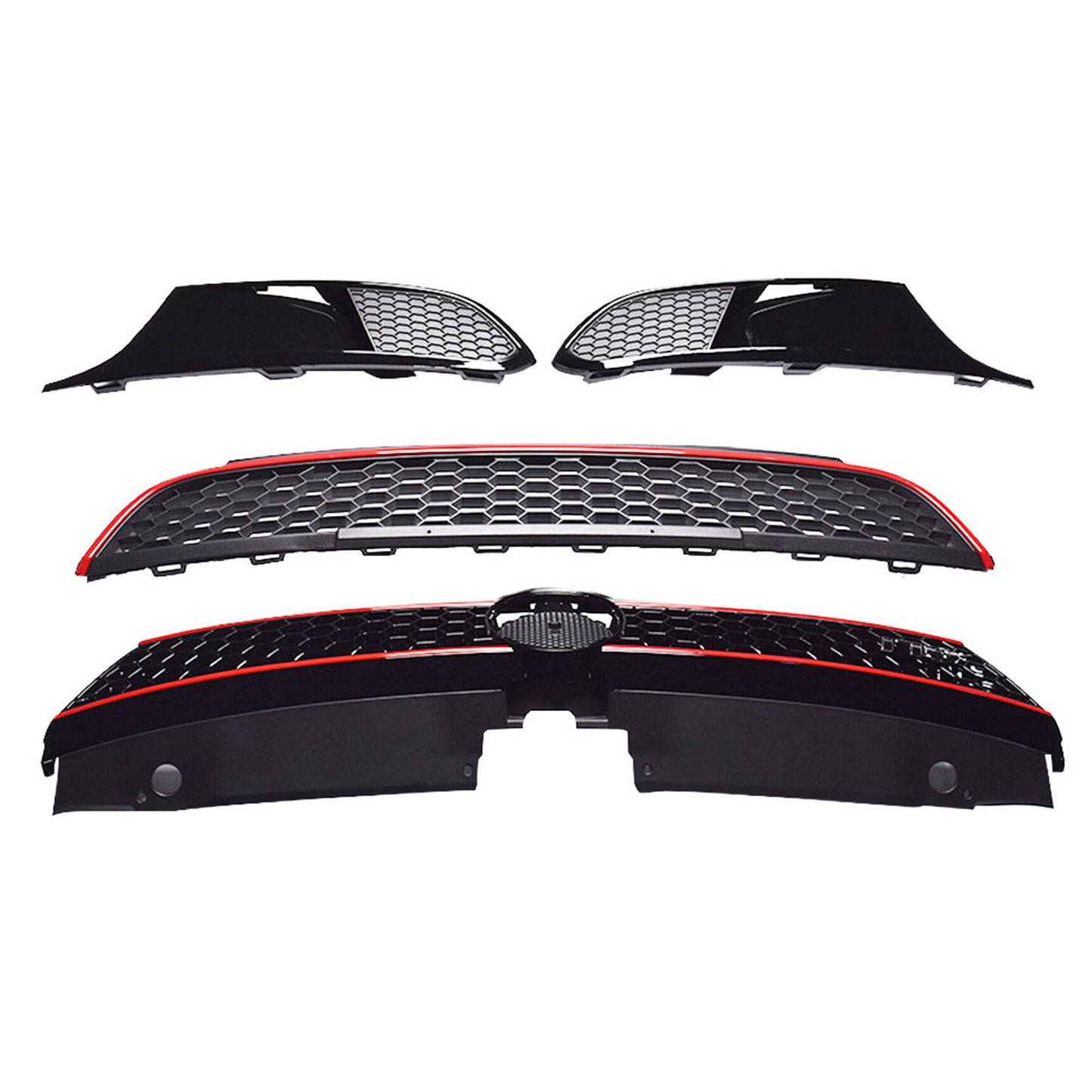 munirater Front Upper Lower Grille Red Trim with Bezel Replacement for 2011-2014 Jetta