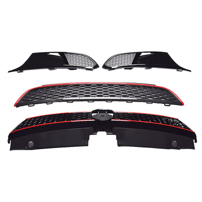 munirater Front Upper Lower Grille Red Trim with Bezel Replacement for 2011-2014 Jetta