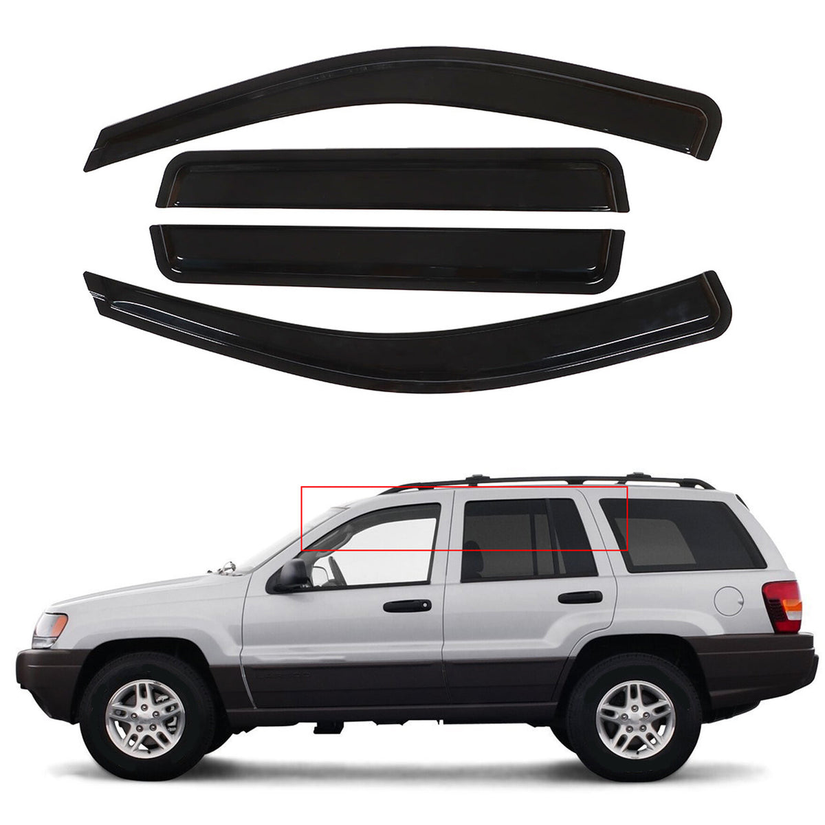 Munirater Side Window Visor Vent Rain Guard Black Acrylic Replacement for 1999-2004 Grand Cherokee