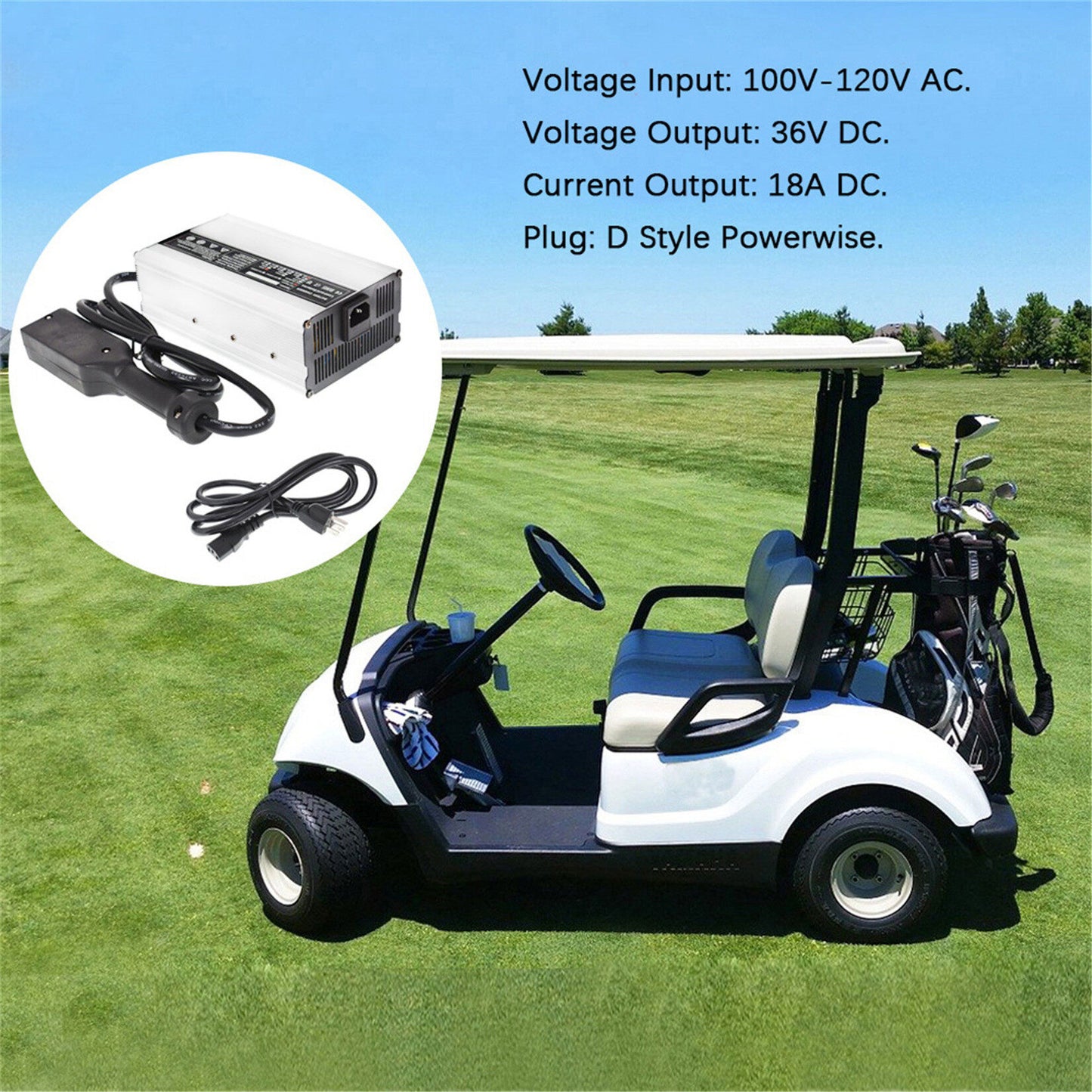 munirater 36V 18A Battery Charger Replacement for EZGO TXT Golf Cart Club Car Yamaha Trickle Charge