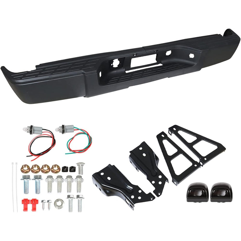 Black Rear Step Bumper Assembly for Chevrolet Silverado 1500 & GMC Sierra 1500 2007-2013, without Sensor Holes