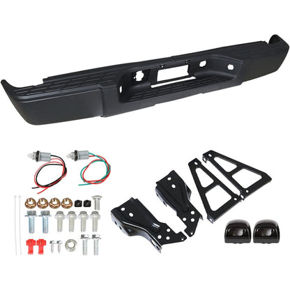Black Rear Step Bumper Assembly for Chevrolet Silverado 1500 & GMC Sierra 1500 2007-2013, without Sensor Holes