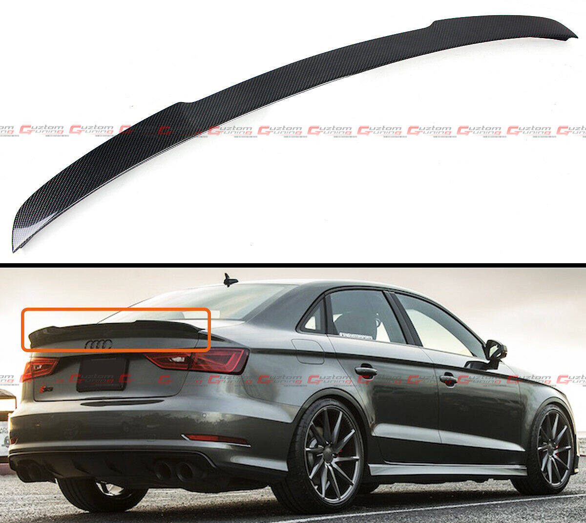 munirater Carbon Fiber Rear Trunk Spoiler Wing Replacement for 2014-2018 A3 S3 Sedan V Type