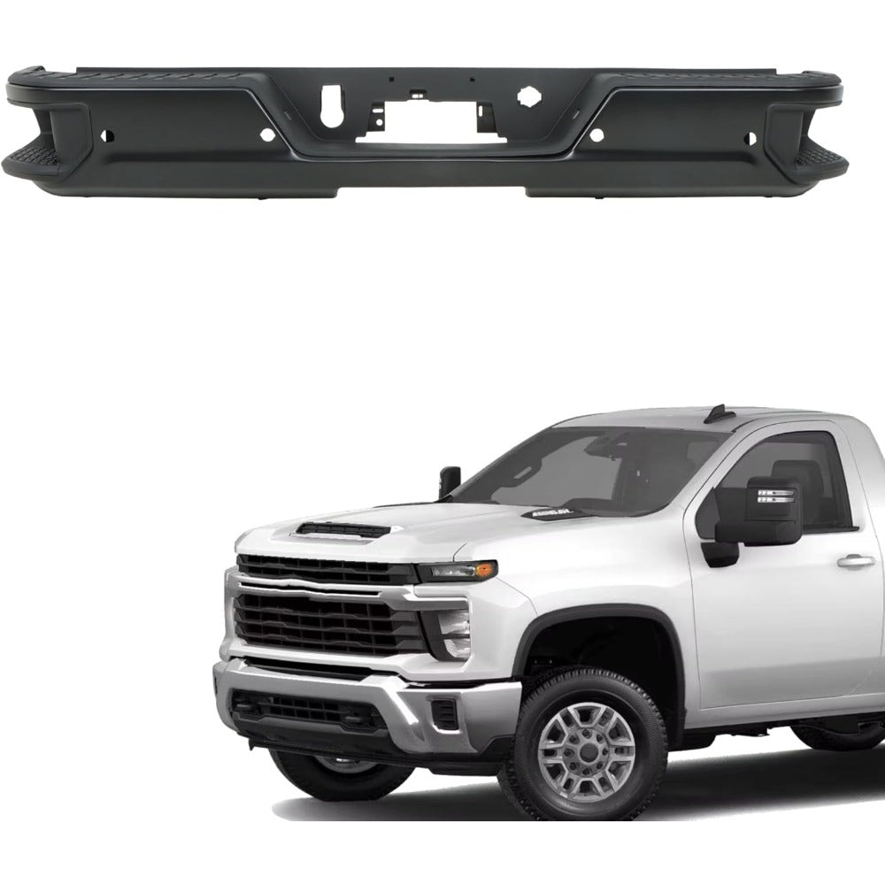Black Rear Step Bumper for Chevrolet Silverado & GMC Sierra 2500 / 3500 2020-2025, with Sensor Holes