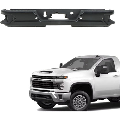 Black Rear Step Bumper for Chevrolet Silverado & GMC Sierra 2500 / 3500 2020-2025, with Sensor Holes