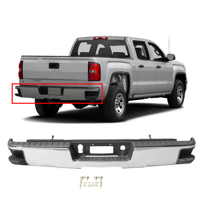 Rear Bumper Assembly Chrome without Park Assist Sensor Holes Replacement for 2014-2018 Silverado Sierra 1500